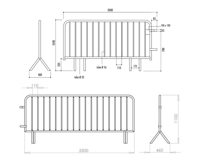 Fixed Cross Feet Crowd Control Barriers