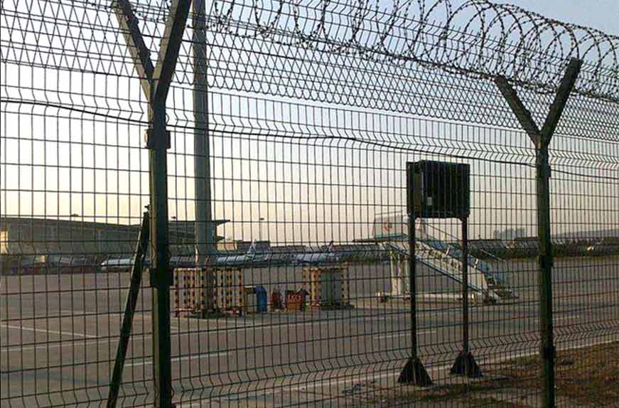 High security airport fence with razor barbed