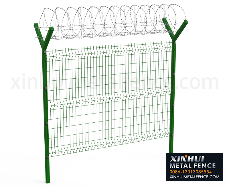 3D Panel Fence with Y Post Barb Razor on Top